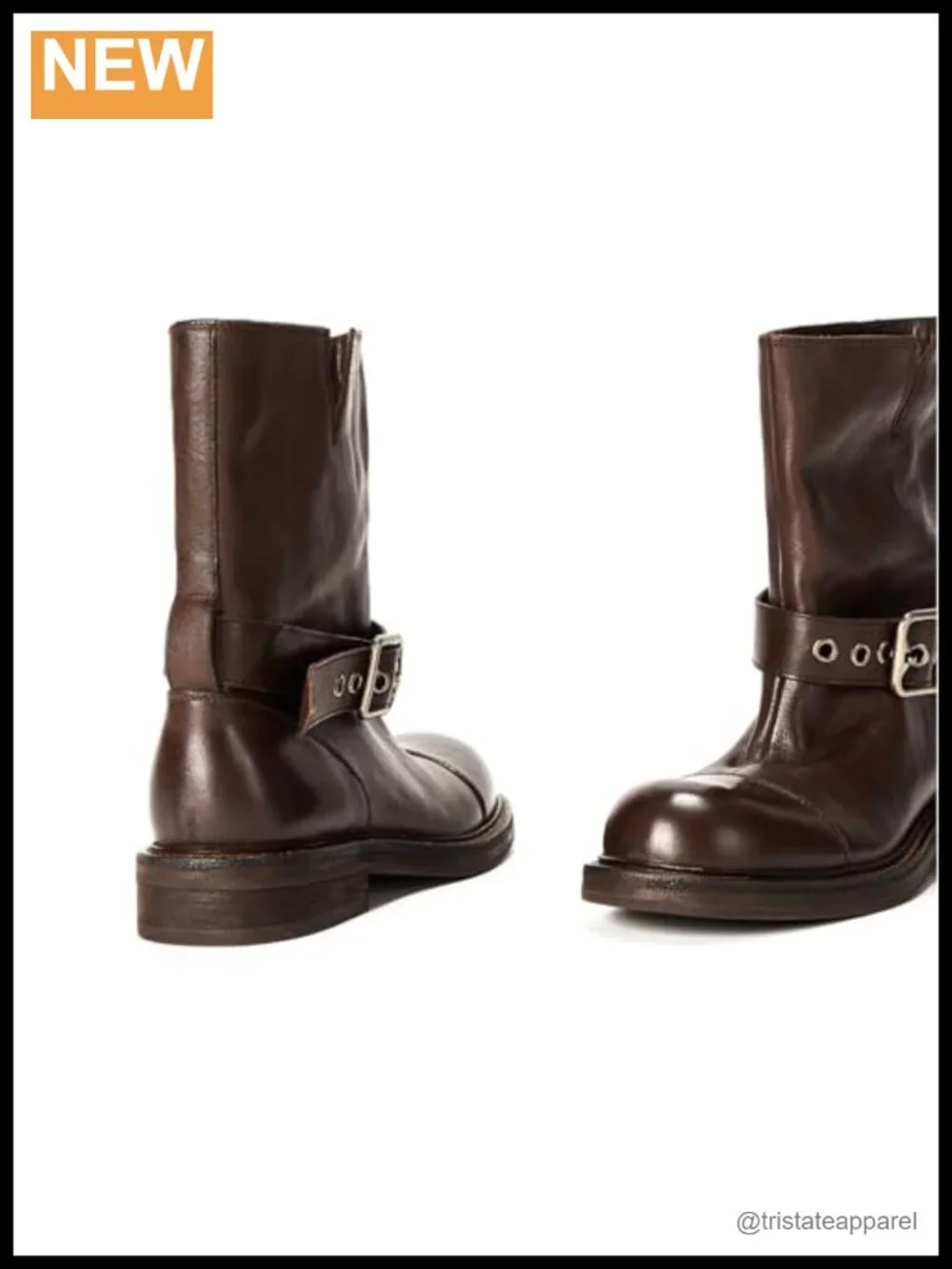 Western Ankle Boots Round Toe Flat Heel Slip-On with Silver Buckle